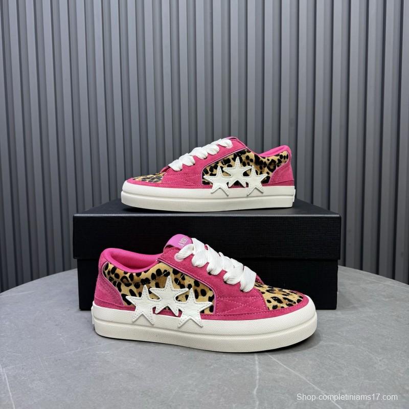 2025 Unisex Amiri Pink Leopard Suede Leather Sneakers