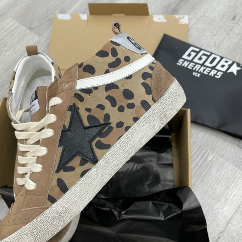 2024 Unisex GGDB Beige Brown Leopard Suede Leather High Top Sneakers MJ00300