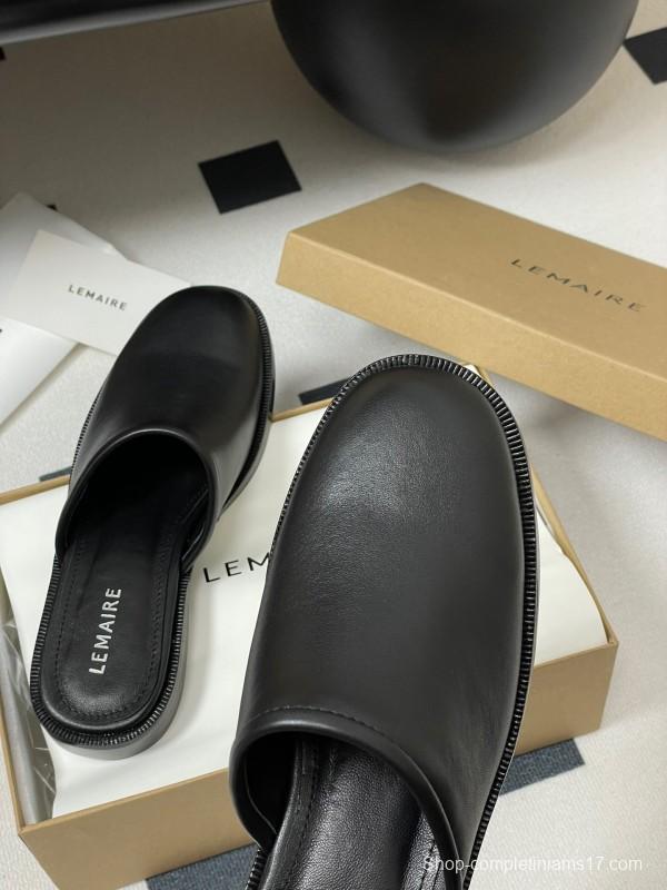 2025 Slippers Lemaire Black Leather Slippers KFY00310