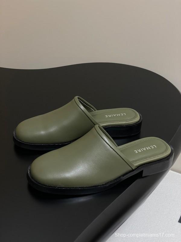 2025 Slippers Lemaire Green Leather Slippers KFY00310