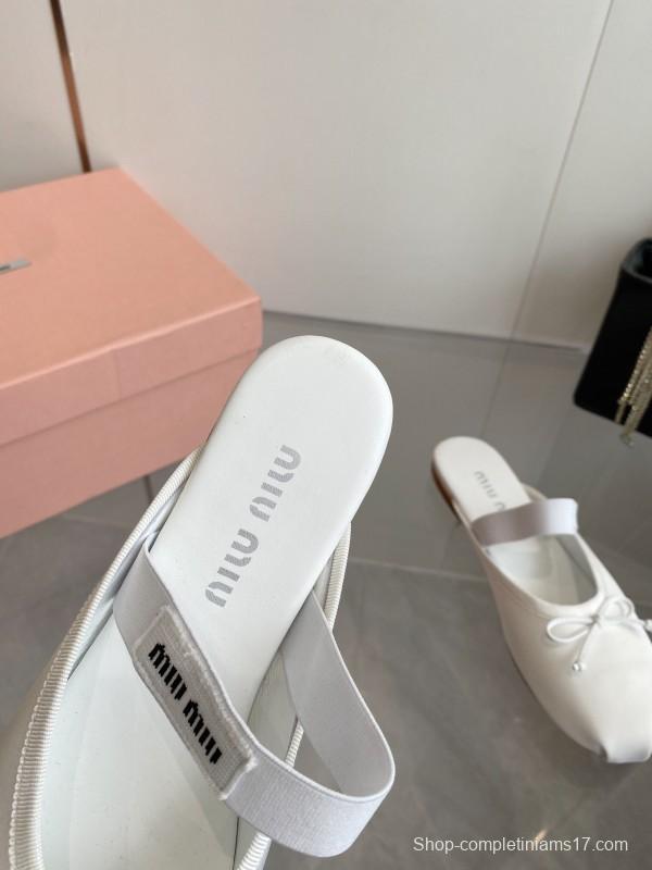 2025 Women Miumiu White Satin Ballet Flats Elastic Band KFY00280