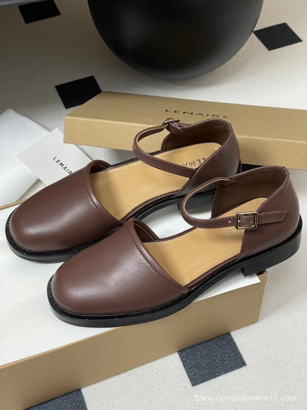 2025 Women Lemaire Brown Leather Mary Jane Shoes