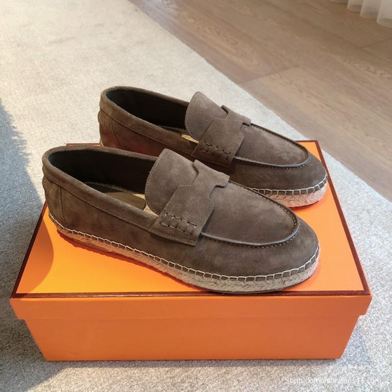 2025 Unisex Hermès Brown Suede Leather Loafers AS00380