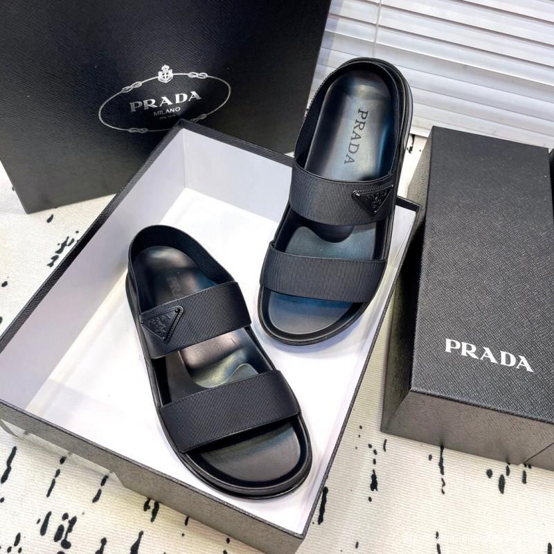 2025 Men Prada Black Fabric Sandals Original Sole KFY00230