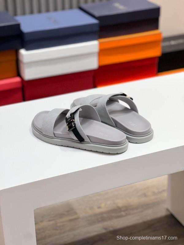 2025 Men Dior Grey Suede Leather Slippers CD Diamond AS00190