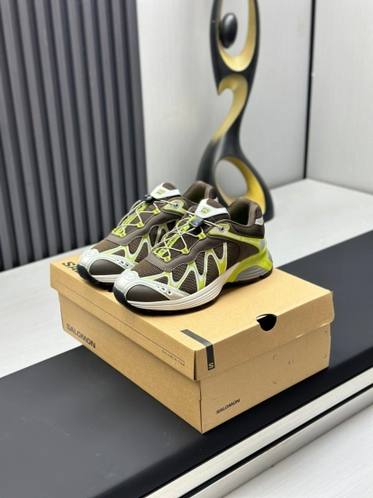 2025 Unisex SALOMON Black White Cream Leather Mesh Sneakers KFY00320