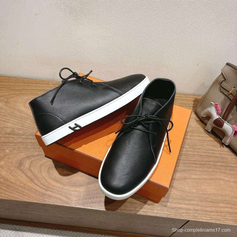 2025 Unisex Hermes Black White Leather Boots Classic Style