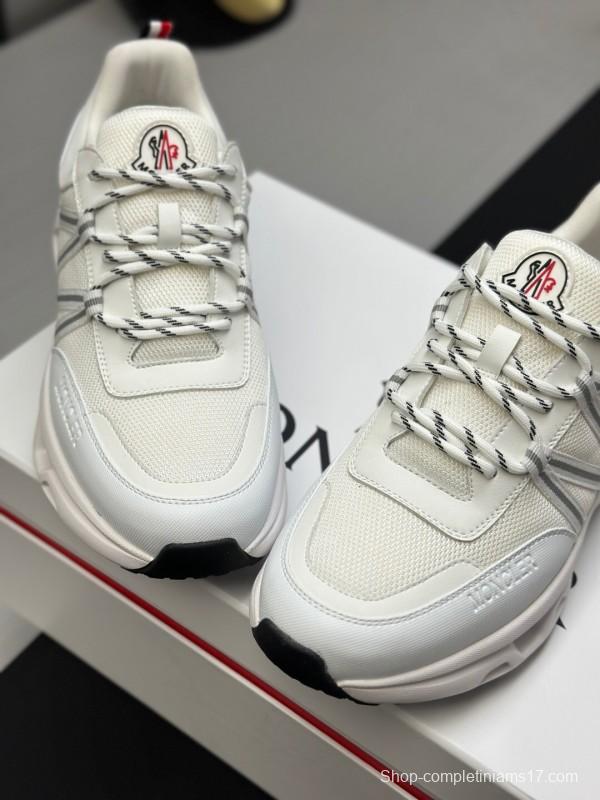 2025 Unisex Moncler White Black Synthetic Leather Outdoor Sneakers KFY00390