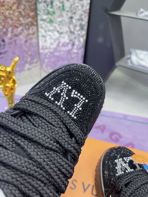2025 Women Louis Vuitton Black Crystal Trainer Leather Plimsolls Bing Bing AS00420