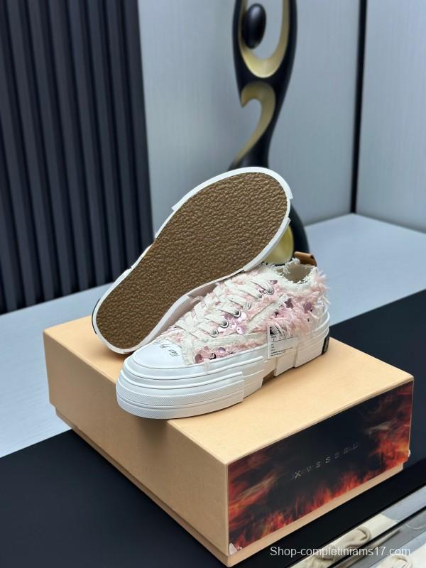 2025 Women XVESSEL Pink White Canvas Plimsolls Distressed AS00260