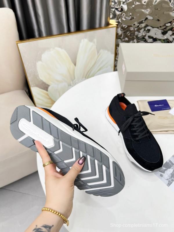 2025 Unisex Santoni Black Orange Wool Blend Sneakers AS00320
