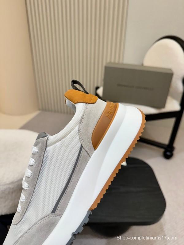 2025 Men Brunello Cucinelli White Orange Calfskin Leather Casual Sneakers AS00320