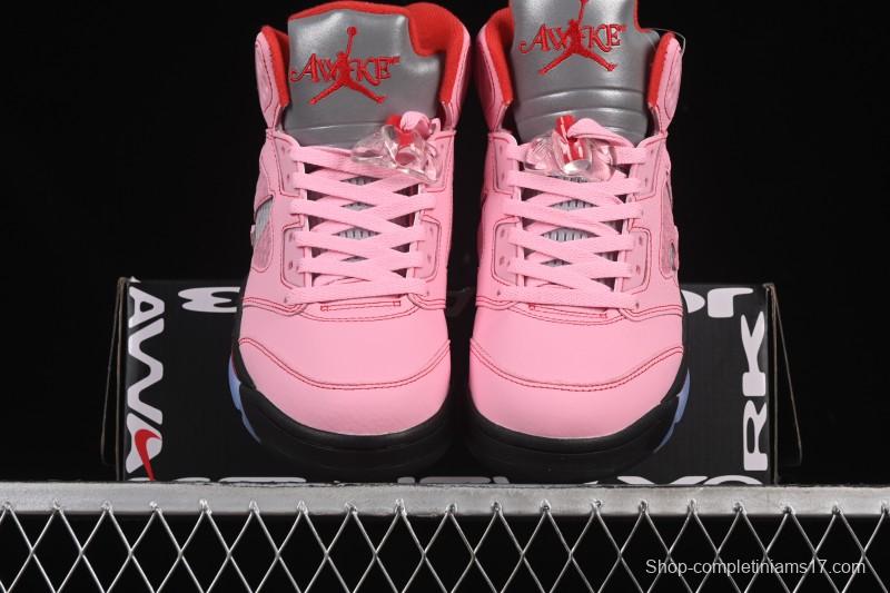 Awake NY Air Jordan 5 Retro Sneakers with Arctic Pink Colorway and Awake NY Logo Mesh - DV4982-600