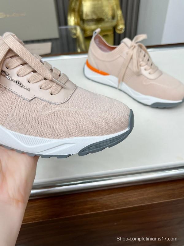 2025 Unisex Santoni Beige Wool Blend Knit Sneakers AS00320