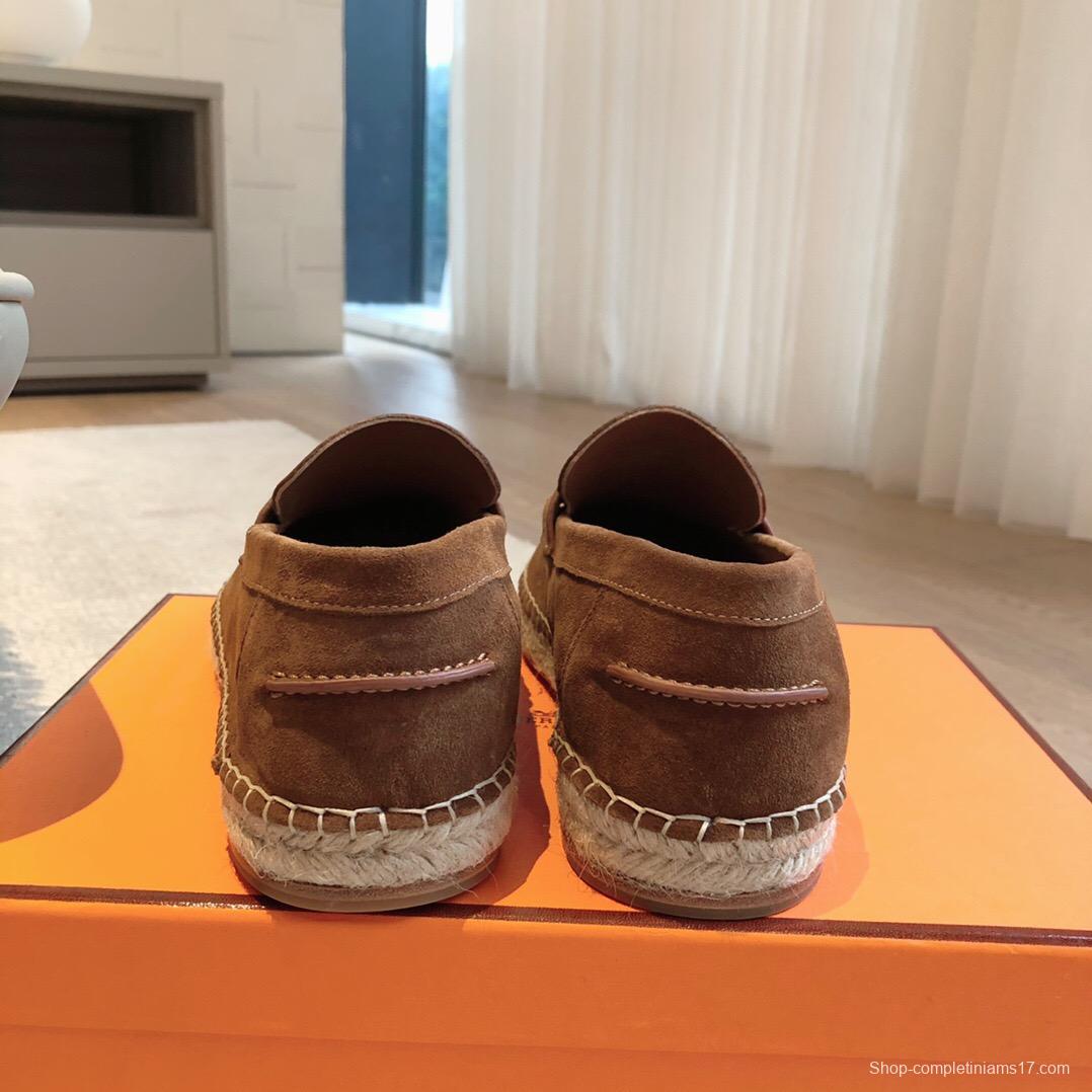 2025 Unisex Hermès Brown Suede Calfskin Loafers AS00380