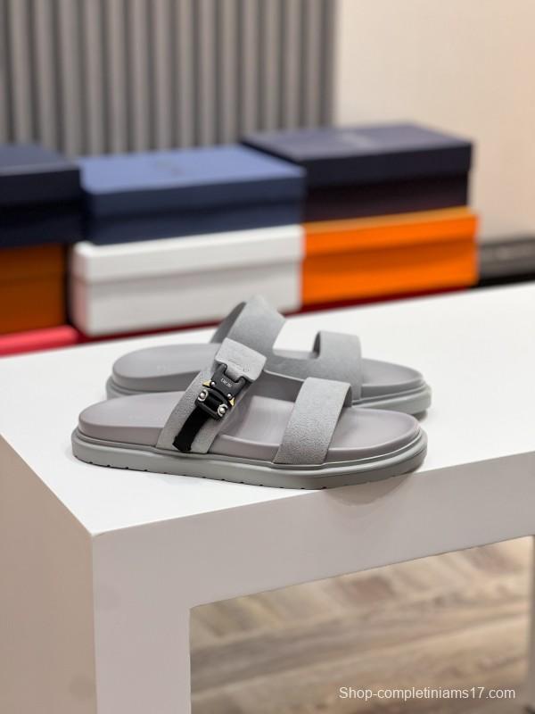 2025 Men Dior Grey Suede Leather Slippers CD Diamond AS00190