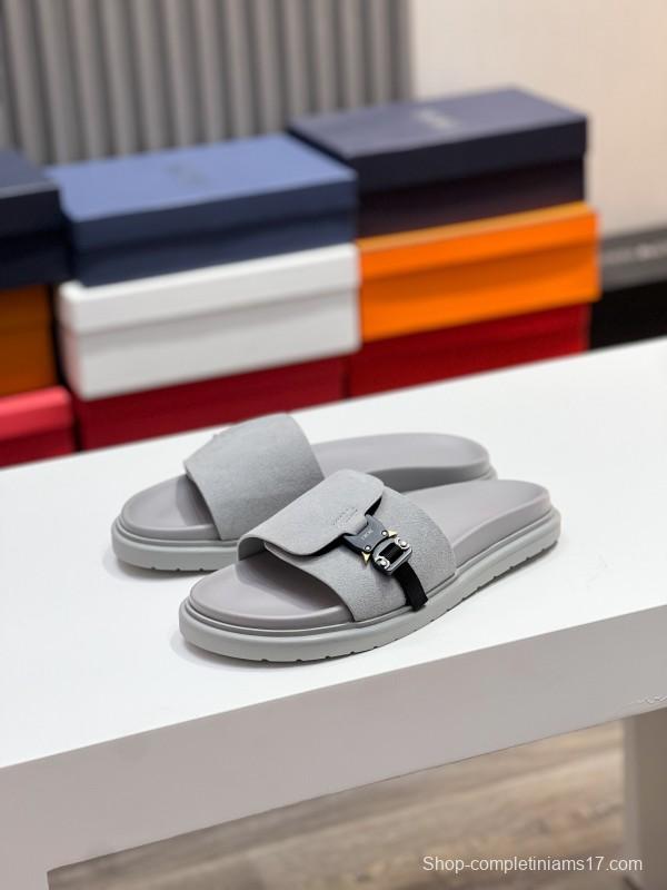 2025 Men Dior Grey Nubuck Leather Slippers AS00190