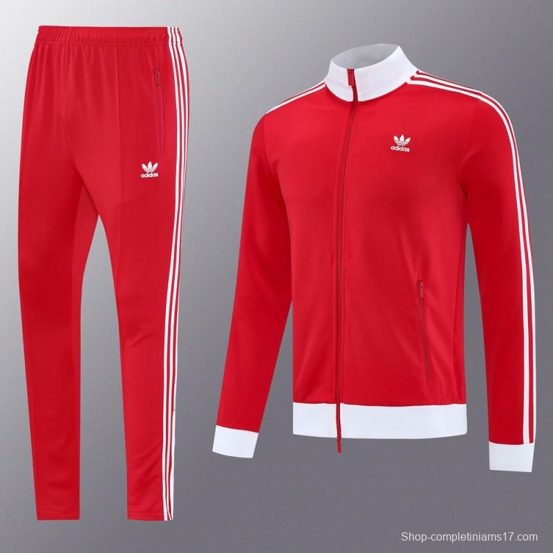 2025 Adidas Original Red Full Hoodie Zipper Jacket +Long Pants
