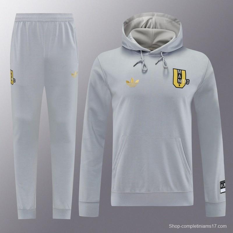 25/26 Manchester United Hooide Grey Full Zipper Jacket + Long Pants