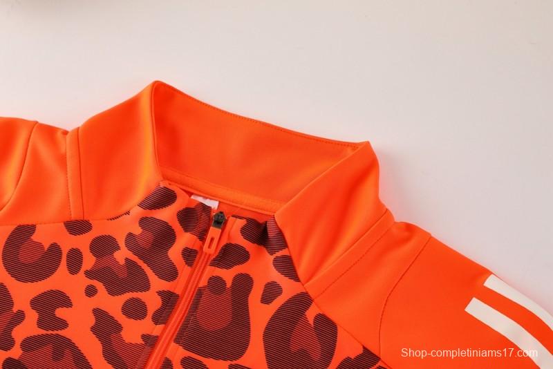 2025 Adidas Orange & Black with Leopard Print Pattern Half Zipper Jacket +Long Pants