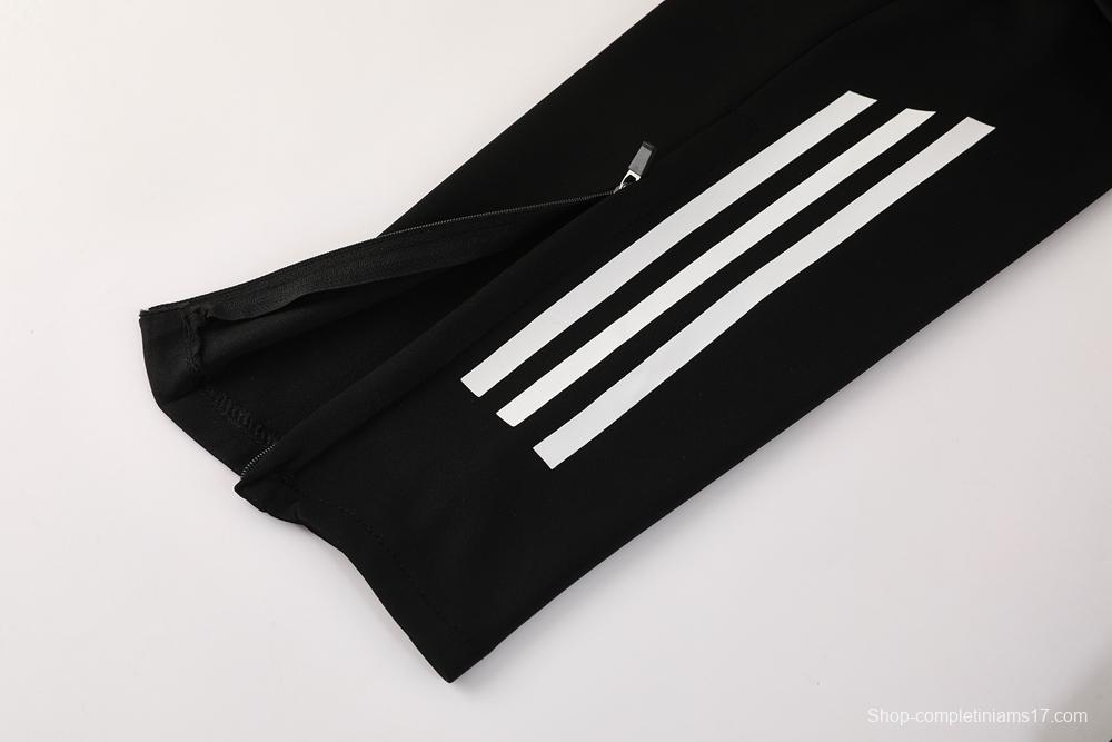 2025 Adidas Dark Grey & Black with Leopard Print Pattern and Orange Accents Half Zipper Jacket +Long Pants