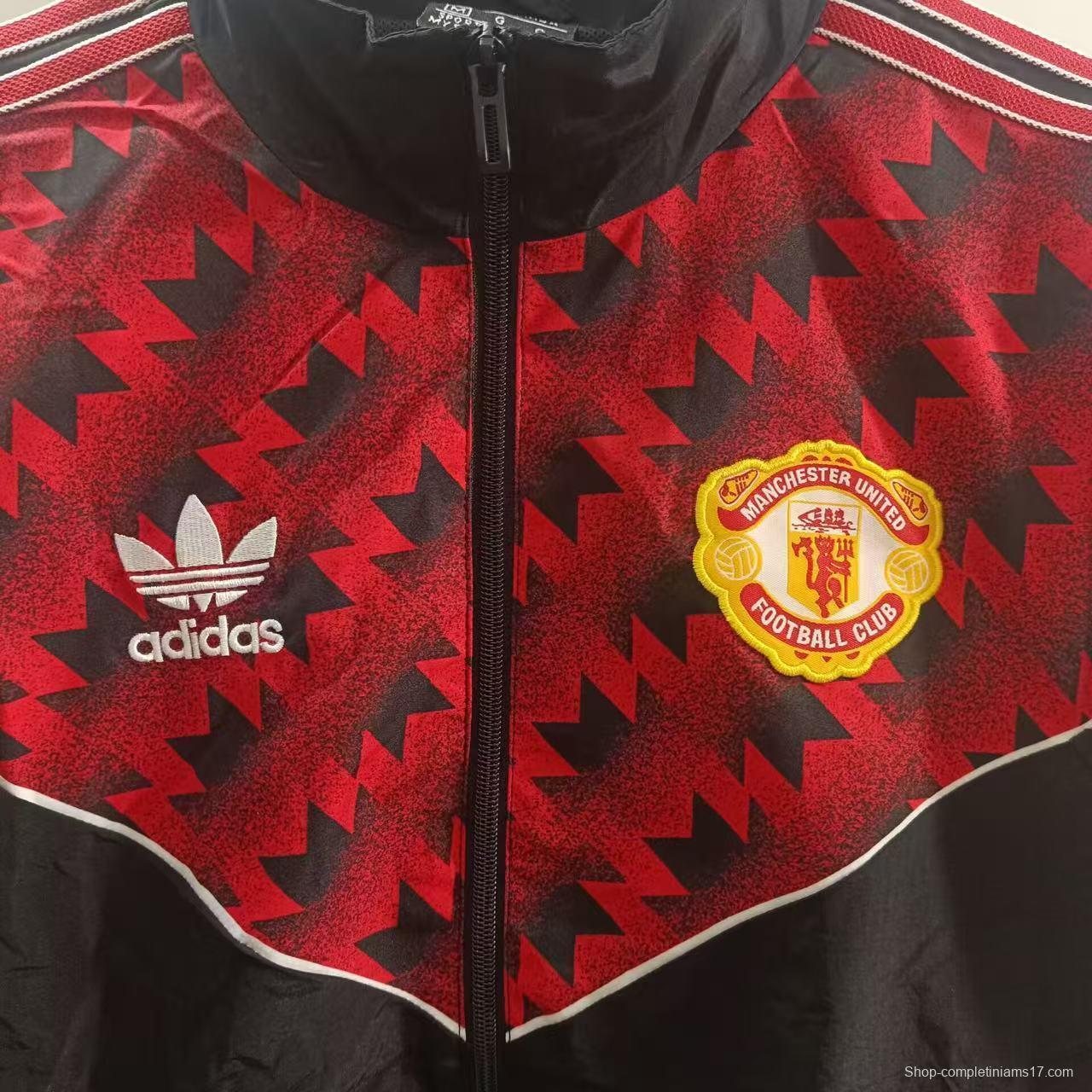 25/26 Manchester United Black with Red Zigzag Pattern Windbreaker