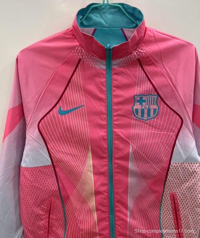 25/26 FC Barcelona Teal & Pink Training Windbreaker with Geometric Pattern