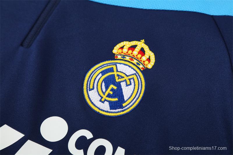 Retro 09/10 Real Madrid Royal Blue Half Zipper Jacket+Long Pants