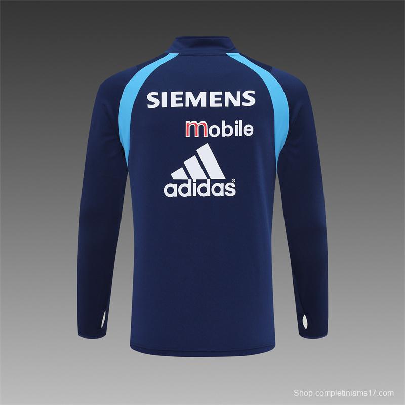 Retro 03/04 Real Madrid Royal Blue Half Zipper Jacket+Long Pants