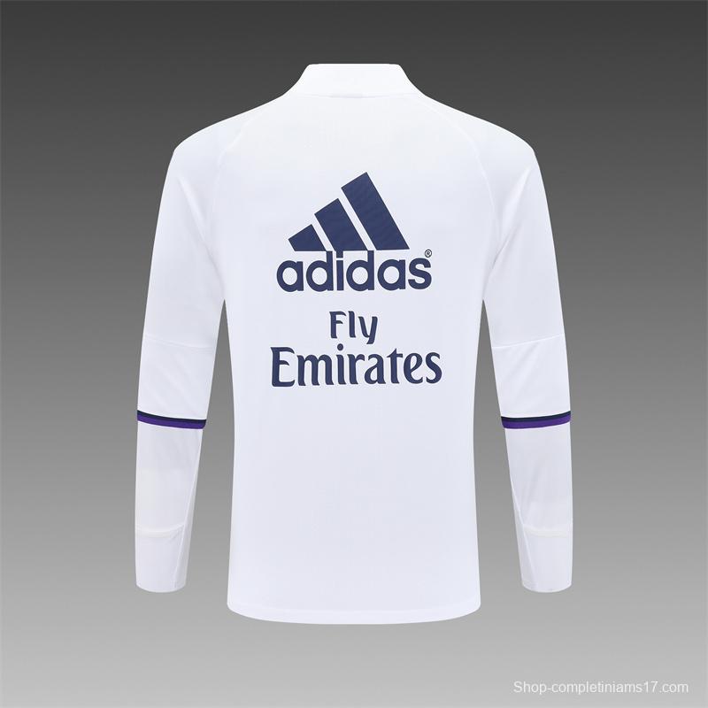 Retro 16/17 Real Madrid White Half Zipper Jacket+Long Pants