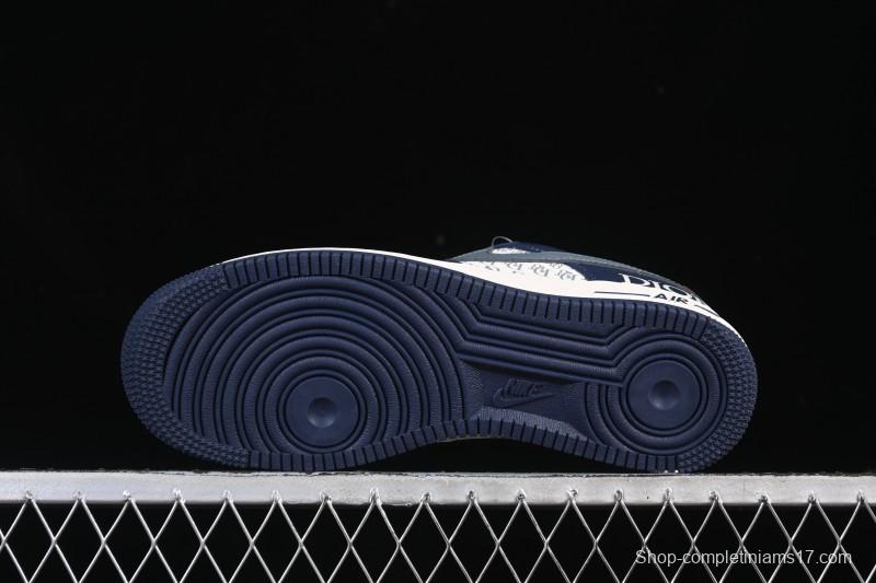 Nike Air Force 1 '07 Low Dior Collaboration White Blue Gray Hook Casual Sneakers - XD2588-603