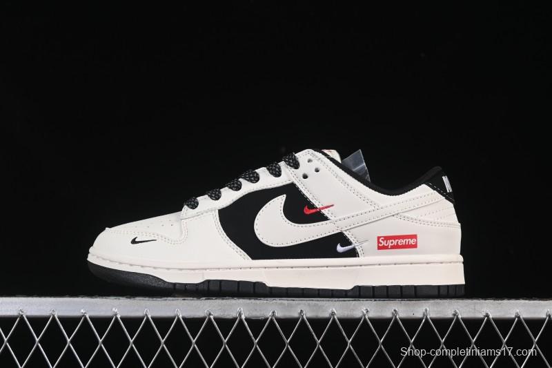 Nike SB Dunk Low Supreme Collaboration Beige Black Patchwork Anniversary Custom Low-Top Casual Skate Shoes JP1628-010