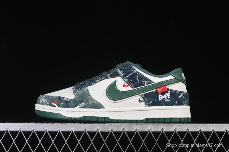 Nike SB Dunk Low BAPE Collaboration White Army Green Anniversary High-End Custom Low-Top Casual Skate Shoes - SC0601-465