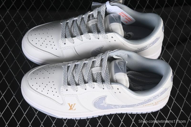 Nike SB Dunk Low LV Collaboration Grey Denim Hook Anniversary High-End Custom Low-Top Casual Skate Shoes CS1688-126
