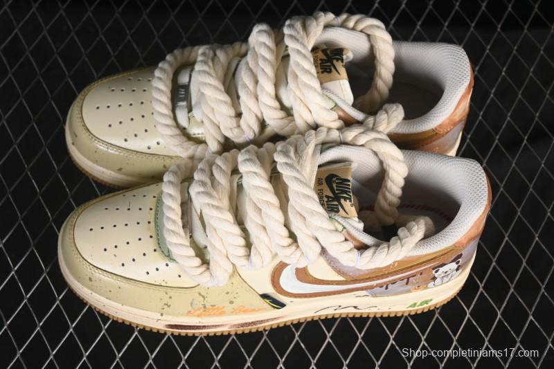 Nike Air Force 1 '07 Low Milk Coffee Bear Hand-Drawn Doodle Casual Sneakers - XL2321-666