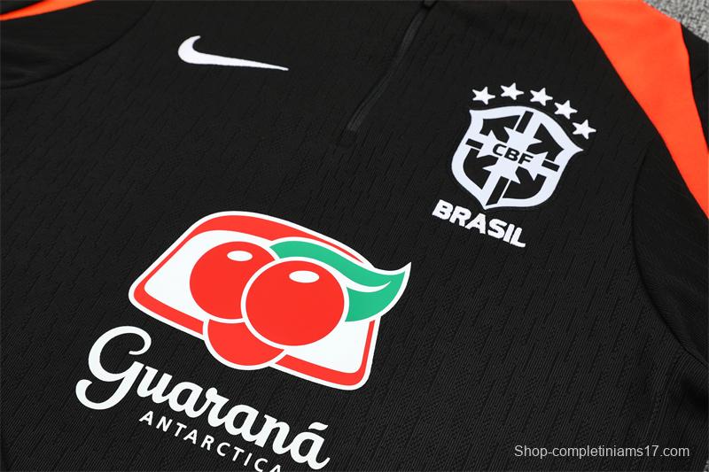 Player Version 25/26 Brazil Black Half Zipper Jacket+Long Pants