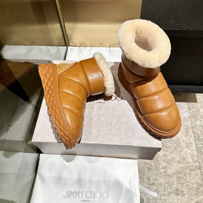 Jimmy Choo 2025 SS Casual White Sneakers with Genuine Wool Snow Boots - LY00340