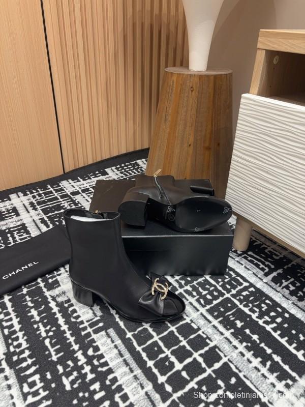 Chanel 2025 SS Bow CC Crystal Buckle Ankle Boots - LY00340/LY00350