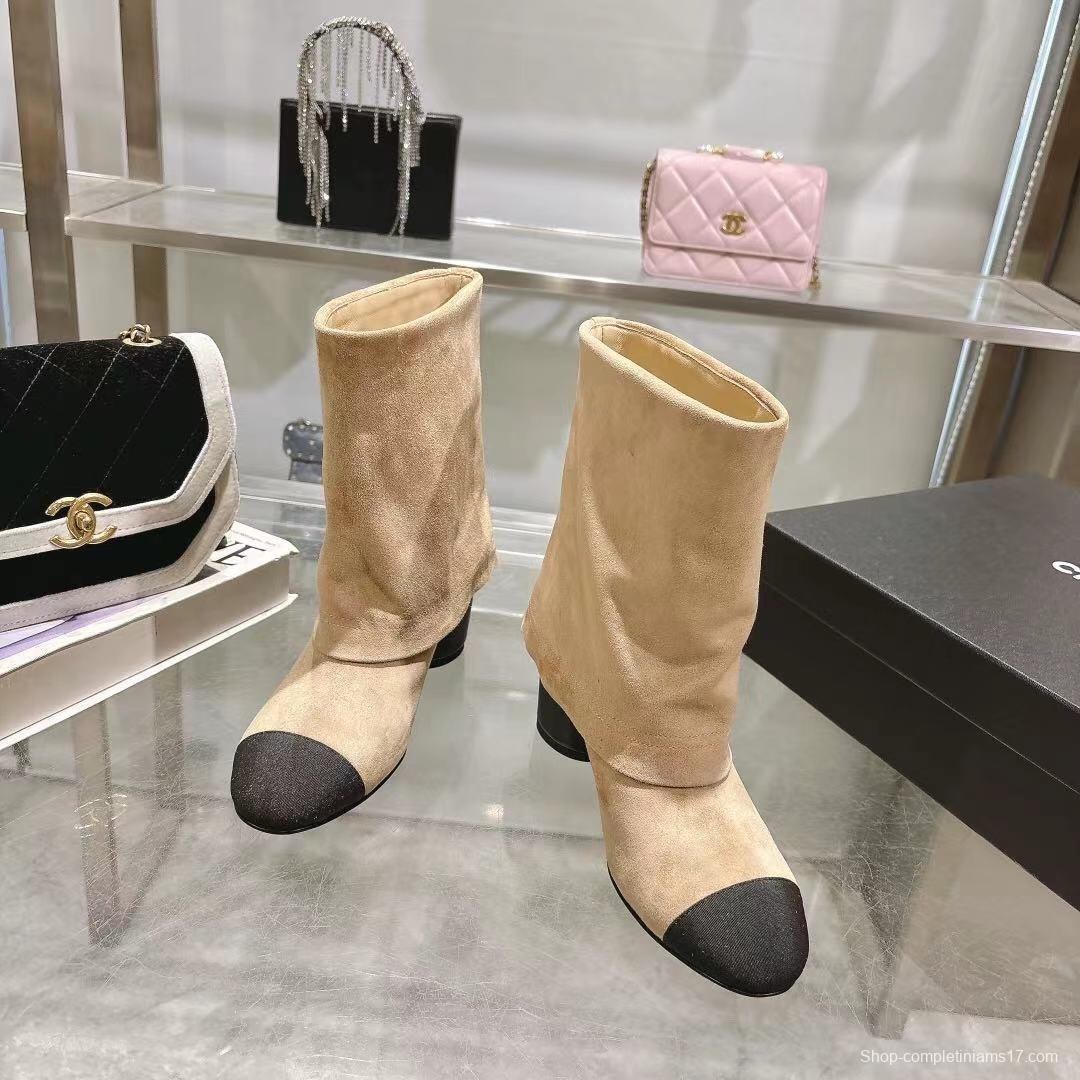Chanel 2025/SS Coco Runway Turn-Cuff Chunky Heel Straight Tube Boots Classic Color Block - LY00400