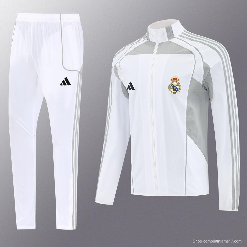 25/26 Real Madrid White Half Zipper Jacket+Long Pants S-3XL