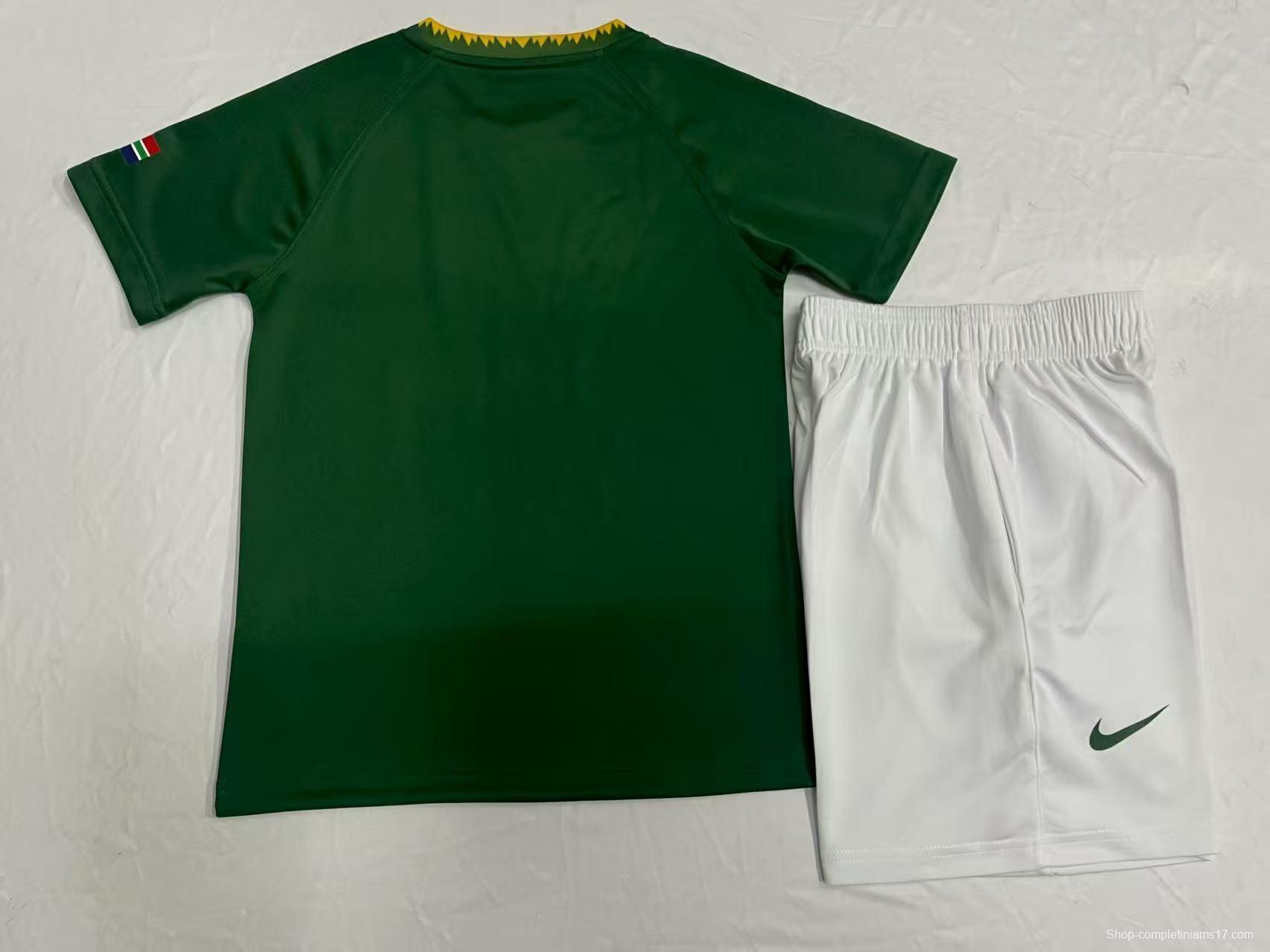 2026 Kids South Africa Home Springboks Green with Gold Trim Rugby Jersey
