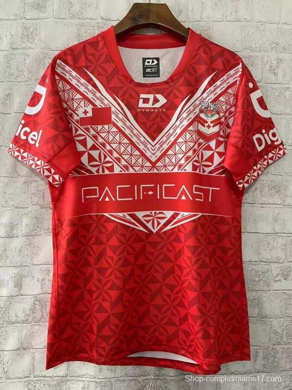 2026 Tonga Rugby League Red with Traditional Polynesian Geometric Pattern Jersey