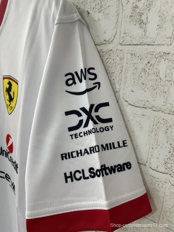 2025 F1 Scuderia Ferrari F1 Team White with Red Trim Crew T-Shirt