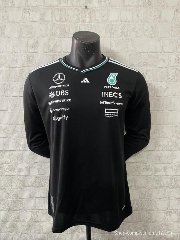 2026 F1 Mercedes-AMG Petronas F1 Team Black with Teal Trim Long Sleeve Shirt