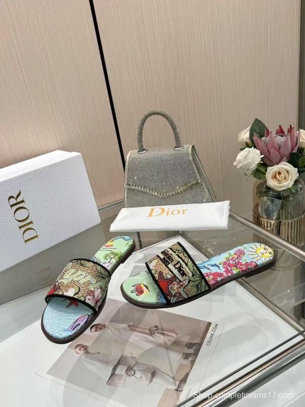 Dior 2025/ss Embroidered Monogram Slippers with Sheepskin Lining - LY00200/LY00240