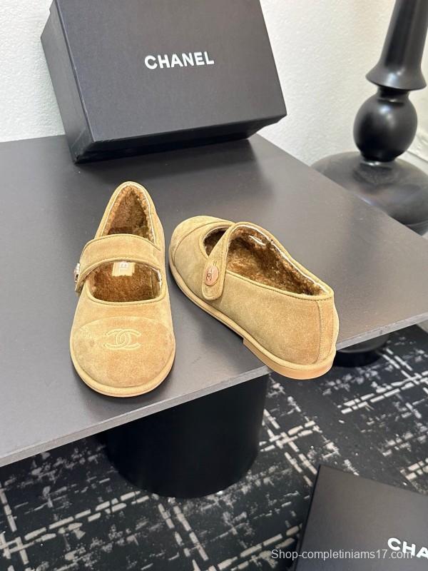 Chanel 2025 SS New French Style Mary Jane Flat Shoes with Fur - KFY00300