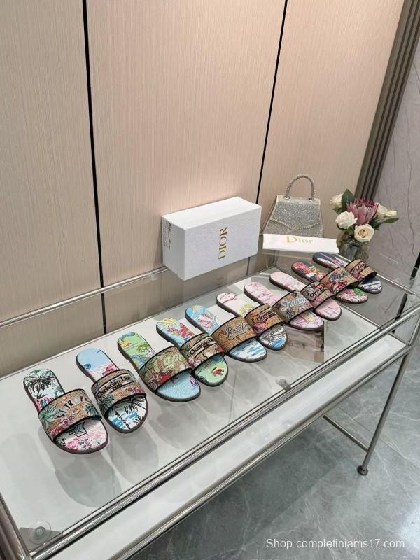 Dior 2025 SS Embroidered Monogram Slippers for Women with Lambskin Lining - L Y00200/L Y00240