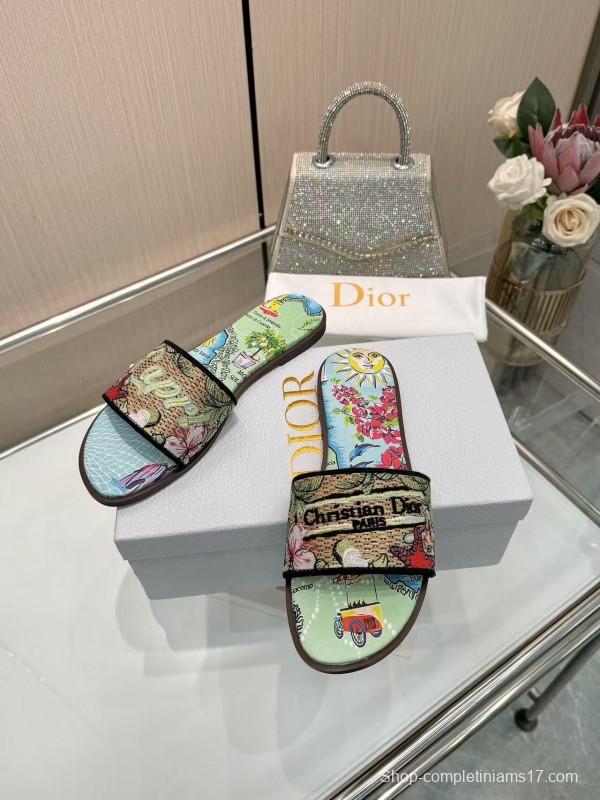 Dior 2025/ss Embroidered Monogram Slippers with Sheepskin Lining - LY00200/LY00240