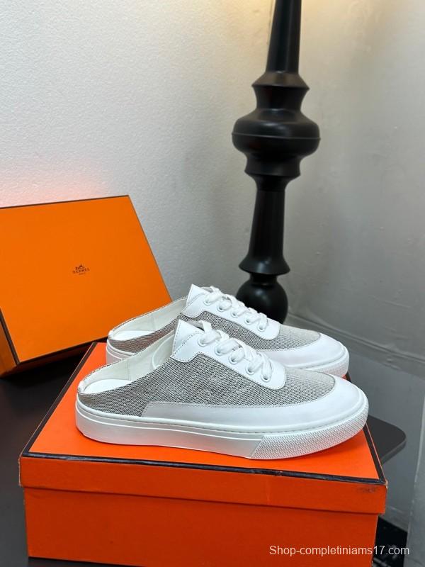 Hermes Deep Series Couple White Sneakers Casual Skate Shoes - AS00320