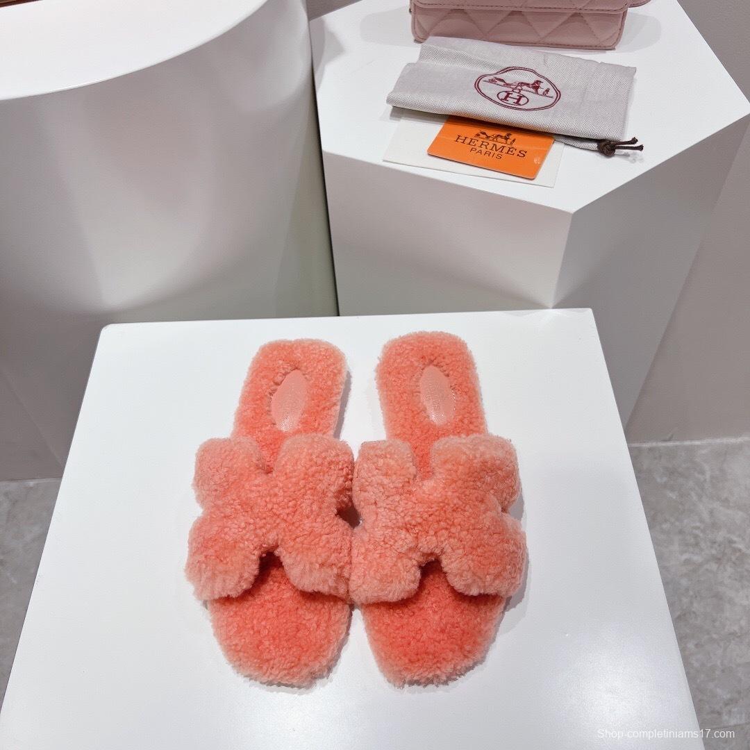 Hermes Teddy Wool H Slippers Flat Fur Slippers - LY00240